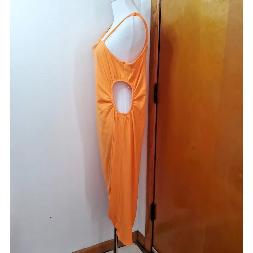 Women's 2X Orange Dress Madden NYC Asymmetrical Neckline Shirred Side Cut Out - Picture 8 of 14